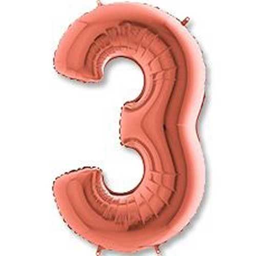 Цифра "3" фольгированная розовое золото фольгированные шары цифры
